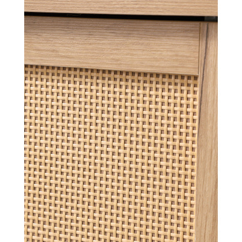Mid Century Rattan Storage Cabinet with Open Shelves