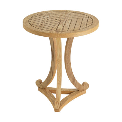 Natural Finish Round Wood Accent Table, Curved Tripod Base Slatted Top End Table, 17.72inch D x 20.67inch H