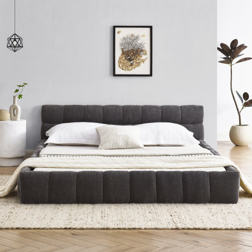 Queen Size Upholstered Bed Frame with Thick Fabric, Chenille Fabric Grounded Queen Size Platform Bed with Headboard and Solid Frame. No Box Spring Needed, Dark Grey(68inch *86.5inch *23.5inch )