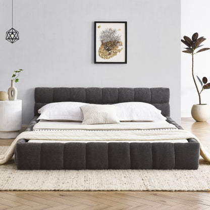 Queen Size Upholstered Bed Frame with Thick Fabric, Chenille Fabric Grounded Queen Size Platform Bed with Headboard and Solid Frame. No Box Spring Needed, Dark Grey(68inch *86.5inch *23.5inch )