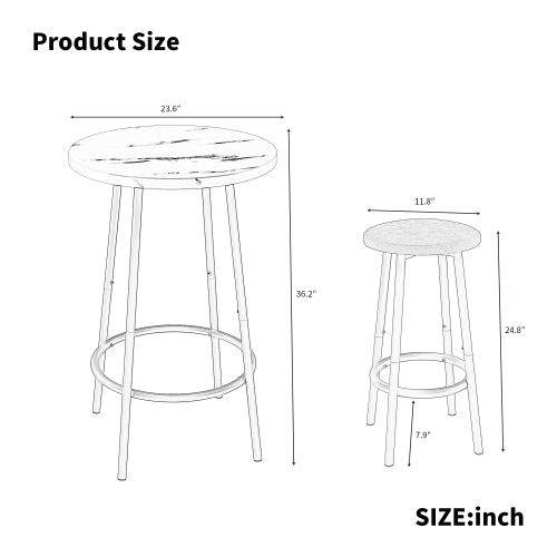 3-Piece Bar Table Set with 2 Bar Stools Modern Pub Table