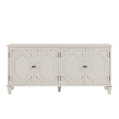 65.2 inch Mid Century Modern Sideboard Buffet Cabinet with Storage, Symmetrical Geometric Accent Coffee Bar Wine Bar Storage Cabinet, Large Console Table for Living Room/Entryway/Kitchen, Antique White