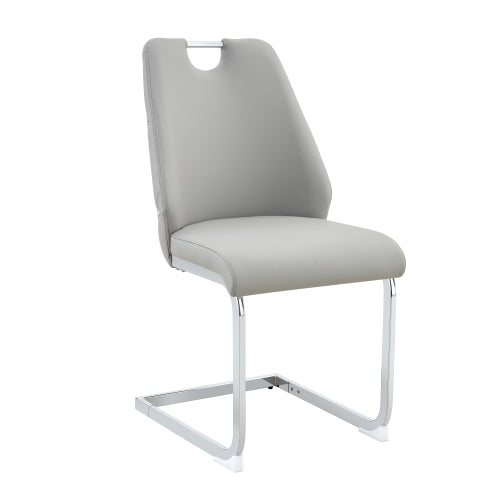 Set of 2 Light Gray Gold Mesh PU High Back Dining Chairs, Silver Back Ring Chrome Pull Handle Solid Iron Frame