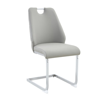 Set of 2 Light Gray Gold Mesh PU High Back Dining Chairs, Silver Back Ring Chrome Pull Handle Solid Iron Frame