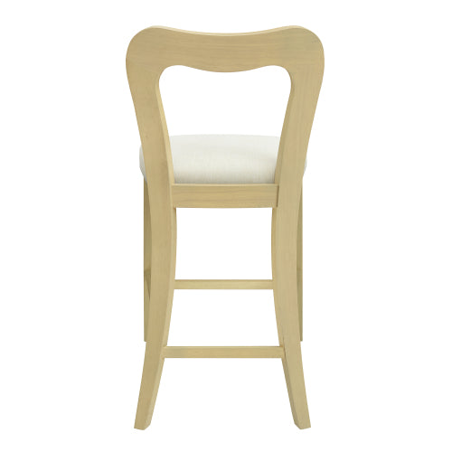 Rubberwood Counter Stools with Upholstered Seats, Set of 2, Beige/Natural Ash