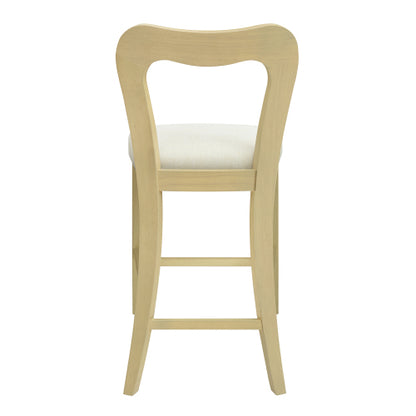 Rubberwood Counter Stools with Upholstered Seats, Set of 2, Beige/Natural Ash