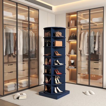 Blue 7-Layer 360 Degree Rotating Shoe Cabinet Large Capacity Family Space Saving Multi-Functional Shoe Storage Rack