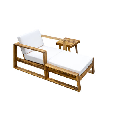 U_STYLE Acacia Wood Outdoor Lounge Set - Chair and Ottoman with Removable Cushions