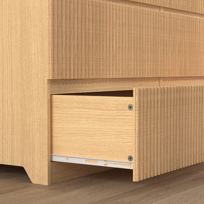 6 Drawer Storage Cabinet ,Dresser, Wood Storage Tower Clothes Organizer with Wavy drawer panel, Wide Chest of 6 Drawers, Large Storage Space for Bedroom, Hallway, Entryway Living Room Natural