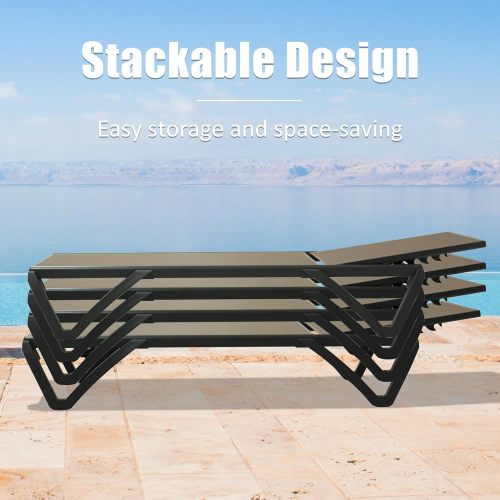 Pool Lounge Chairs Set of 2, Aluminum Patio Chaise Lounge with Wheels, 5 Position Adjustable, All Weather Outdoor Lounge Chairs for Beach, Yard, Balcony, Poolside, Khaki