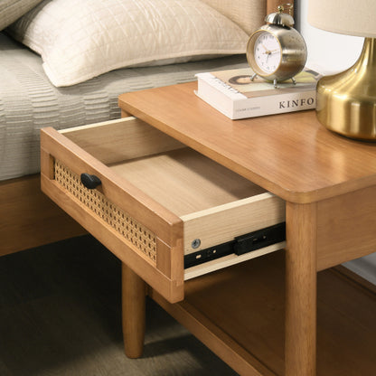Light Walnut Single-Drawer Nightstand with Shelf