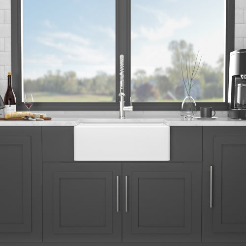 28 White Farmhouse Sink - 28 x 20 x 10 Inch Kitchen Sink Ceramic Porcelain Single Bowl Rectangular Farmer Basin