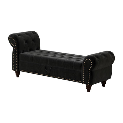 64.5inch  Bed Bench for Bed Room Nails Tufted Chaise of Lounge with Storage Velvet Upholstery Black