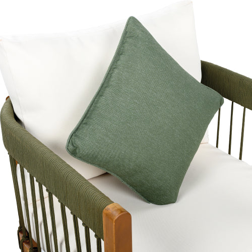 [Set of 2] Acacia Wood Outdoor Club Chair with Handwoven Rope Accents & Curved Backrest