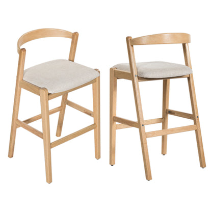 Indoor Rubberwood Barstool, Natural Finished and Beige Upholstery, Set of 2