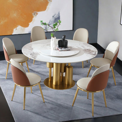 Set of 2 Beige PU Leather Dining Chairs, Gold Rust-Proof Stainless Steel Frame 330lbs Max Load