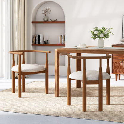Set of 2 Mid Century Modern Dining Chairs with Rubber Wood Legs, Upholstered Walnut Kitchen Chairs