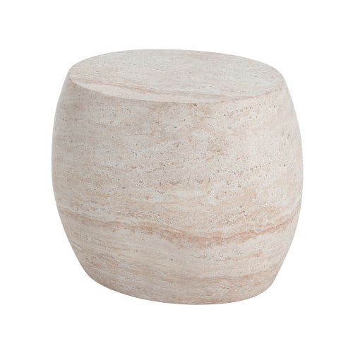 Outdoor/Indoor Lightweight Concrete Side Table,Oval Travertine Finish Accent Table