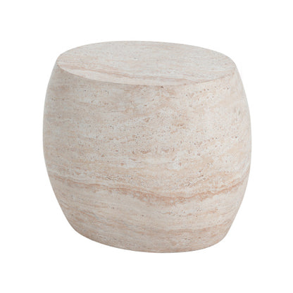 Outdoor/Indoor Lightweight Concrete Side Table,Oval Travertine Finish Accent Table