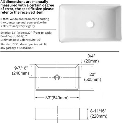 33 inch White Farmhouse Sink, Fireclay Apron Front Farm Kitchen Sinks Farmhouse Ceramic Porcelain Single Bowl Deep Large Capacity Kitchen Sink with Stainless Steel Grid and Strainer