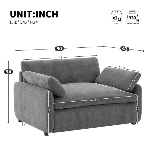 50*43 inch  Oversized Wide-Deep Chenille Single Accent Lounge Chair with Pillows