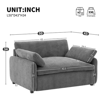 50*43 inch  Oversized Wide-Deep Chenille Single Accent Lounge Chair with Pillows