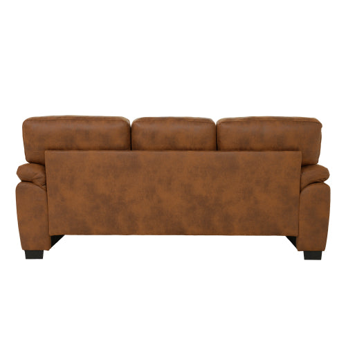 81 inch  Light-Brown 3-Seater Retro Foil-Fabric Sofa,Padded Armrests,Black Triangle Legs