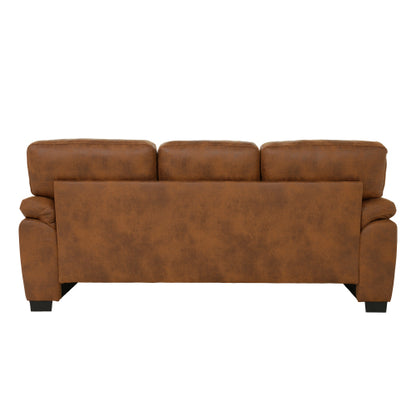 81 inch  Light-Brown 3-Seater Retro Foil-Fabric Sofa,Padded Armrests,Black Triangle Legs