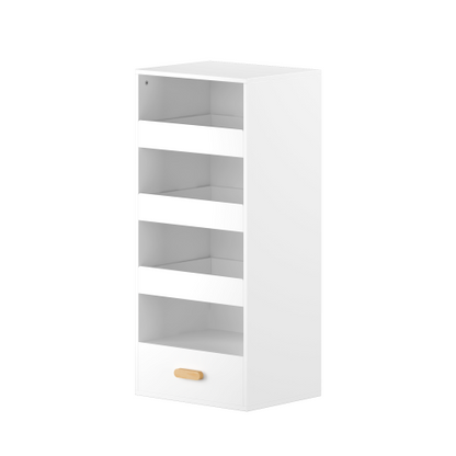 4-Tier Bookshelf with Sliding Drawers and Bottom Drawer
