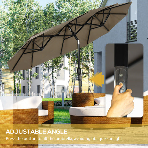 Outsunny Double-sided Patio Umbrella 9.5' Large Outdoor Market Umbrella with Push Button Tilt and Crank, 3 Air Vents and 12 Ribs, for Garden, Deck, Pool, Gray