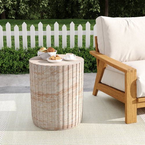 Outdoor/Indoor Lightweight Concrete Side Table,Travertine Finish