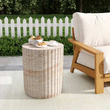 Outdoor/Indoor Lightweight Concrete Side Table,Travertine Finish