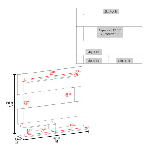 Being Floating Entertainment 55" Center with TV Space, One Superior Shelf, Two Storage Shelves