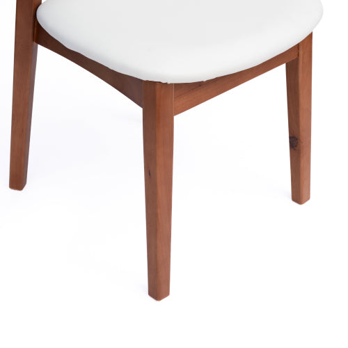 Rubberwood Dining Chairs with PU Cushions, Set of 2, Cream White/Walnut