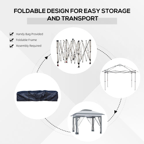 12' x 12' Pop Up Canopy Tent with Netting and Carry Bag, Instant Sun Shelter with 137 sq.ft Shade, Tents for Parties, Height Adjustable, for Outdoor, Garden, Patio, Gray