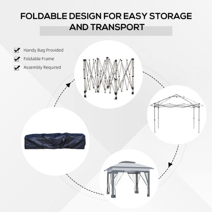 12' x 12' Pop Up Canopy Tent with Netting and Carry Bag, Instant Sun Shelter with 137 sq.ft Shade, Tents for Parties, Height Adjustable, for Outdoor, Garden, Patio, Gray