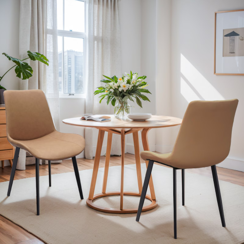 Brown Upholstered Dining Chairs with Metal Legs, Modern Side Chairs for Kitchen, Living Room & Meeting Room