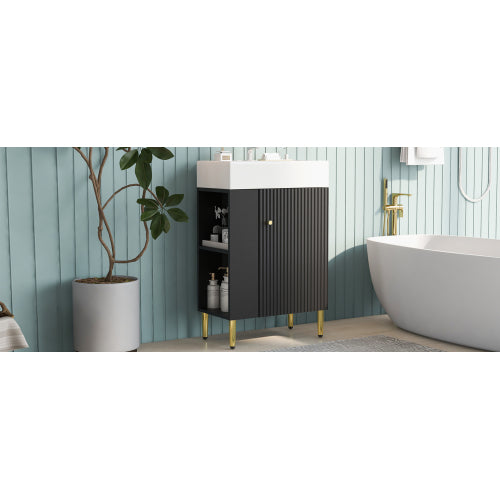 21.6" Black Bathroom vanity, Combo Cabinet, Bathroom Storage Cabinet, Single Ceramic Sink, Left side storage