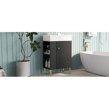 21.6" Black Bathroom vanity, Combo Cabinet, Bathroom Storage Cabinet, Single Ceramic Sink, Left side storage