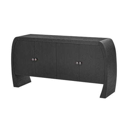 Four-Door Ash Veneer Storage Cabinet with Curved Legs, Perfectly Suited for Hallways, Entrances, and Living Rooms