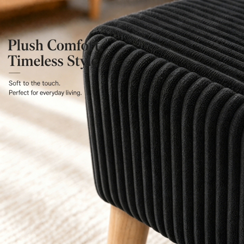 32 inch Corduroy Storage Ottoman Bench with Flip Top & Wood Legs