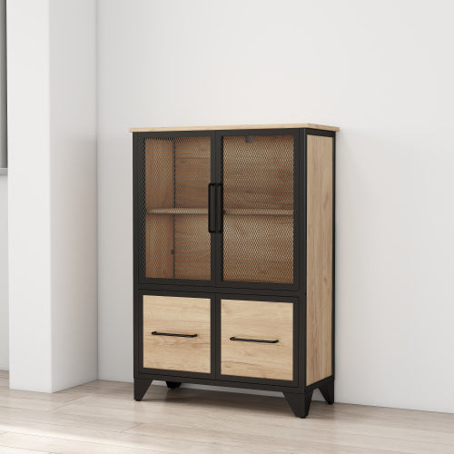 Black Metal Storage Cabinet with 4 Iron Doors