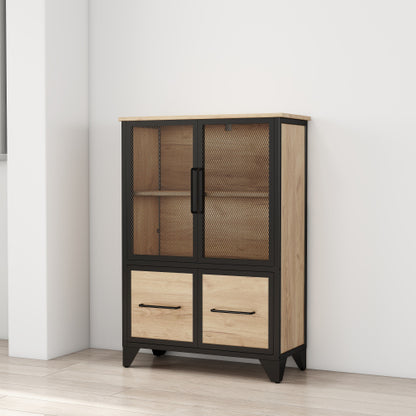 Black Metal Storage Cabinet with 4 Iron Doors