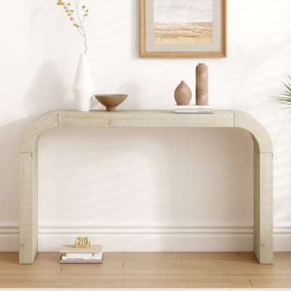 52 inch Wood Console Table with Curved Edge, Natural Texture, Perfect for Entryways and Living Rooms