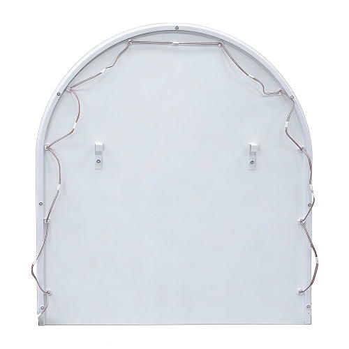 White Floating Wall Mounted Vanity Desk with LED Mirror, 3 Color Lights, Power Outlet & USB, Large Storage