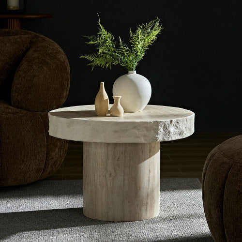 23.82inch  Beige Faux Mars Texture Fiberglass Coffee Table, No Assembly