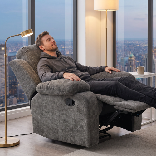 Manual Chenille Recliner Chair 110 degree -170 degree  Adjustable 400LB Capacity for Living Room Bedroom Small Spaces