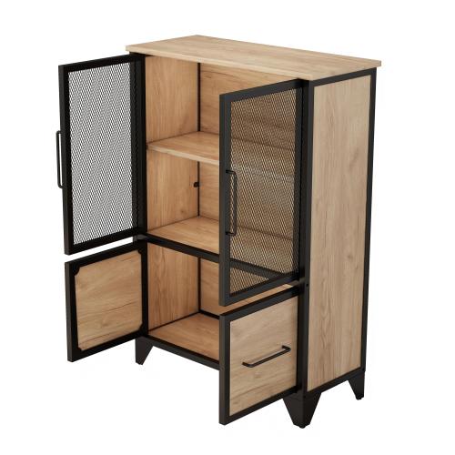 Black Metal Storage Cabinet with 4 Iron Doors