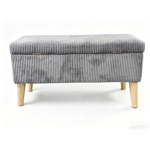 32 inch Olive Grey Corduroy Flip-Top Storage Ottoman Bench, Wooden Leg Upholstered Entryway & Bedroom Footrest