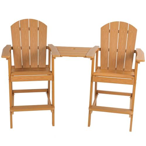 Lounge chair teak color, suitable for all seasons: Outdoor lounge chair, made of sturdy HIPS material, equipped with 304 stainless steel accessories.